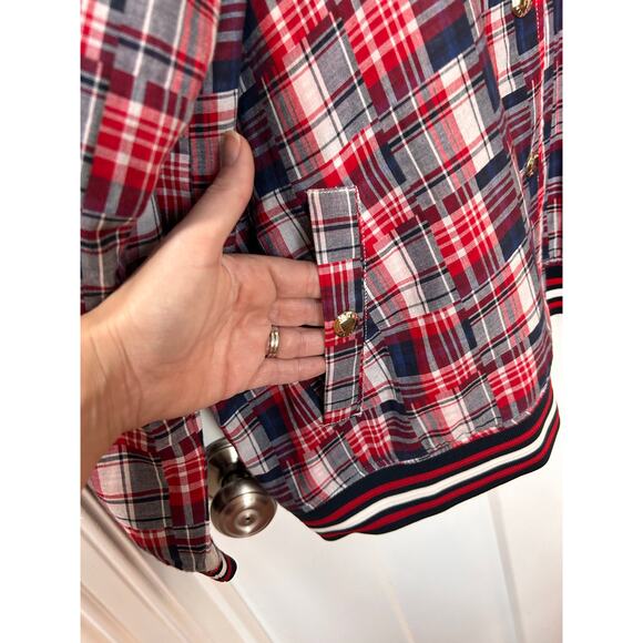 Tommy Hilfiger Womens Plaid Patchwork Varsity Jacket Colorful Multicolor Size 2X - Picture 5 of 12